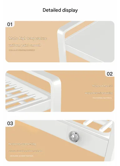 Iron Storage Rack, Multi-Use Countertop Organizer Shelf for Kitchen, Bathroom &amp; Office (W51 × D20.6 × H24)cm – White