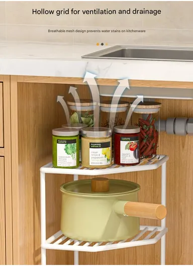 3-Tier Pots and Pans Organiser Rack Stand, Kitchen Corner Shelf (L25 x W25 x H36)cm - White