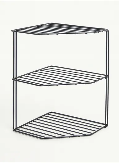 3-Tier Pots and Pans Organiser Rack Stand, Kitchen Corner Shelf (L25 x W25 x H36)cm - White