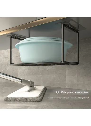 Hanging Metal Shelves Underneath Bathroom Cabinet, Kitchen Closet Rack, Under Desk Cabinet Office Bathroom Organizers (L59.5 x W20 x H20)cm - Black