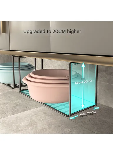 Hanging Metal Shelves Underneath Bathroom Cabinet, Kitchen Closet Rack, Under Desk Cabinet Office Bathroom Organizers (L59.5 x W20 x H20)cm - Black