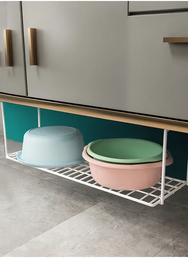 Hanging Metal Shelves Underneath Bathroom Cabinet, Kitchen Closet Rack, Under Desk Cabinet Office Bathroom Organizers (L59.5 x W20 x H20)cm - White