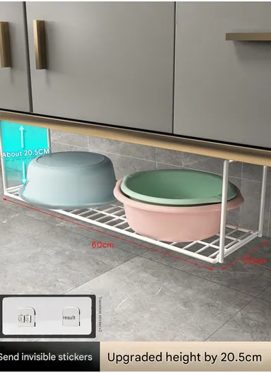 Hanging Metal Shelves Underneath Bathroom Cabinet, Kitchen Closet Rack, Under Desk Cabinet Office Bathroom Organizers (L59.5 x W20 x H20)cm - White