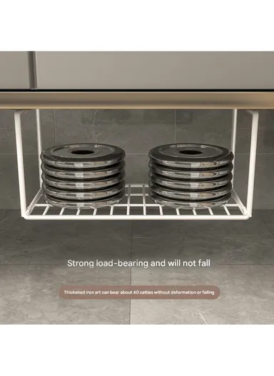 Hanging Metal Shelves Underneath Bathroom Cabinet, Kitchen Closet Rack, Under Desk Cabinet Office Bathroom Organizers (L59.5 x W20 x H20)cm - White