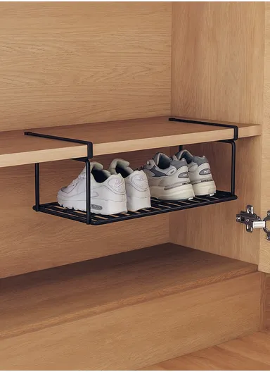 Foldable Double Layered Wardrobe Hanging Rack Multi-Use (L40 x W20 x H13)cm - Black