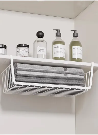 Multi-Use Under-Shelf Hanging Organizer Basket for Kitchen, Cabinet &amp; Home Storage (L48 × W24 × H14)cm – White