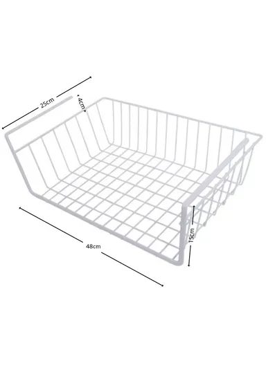 Multi-Use Under-Shelf Hanging Organizer Basket for Kitchen, Cabinet &amp; Home Storage (L48 × W24 × H14)cm – White