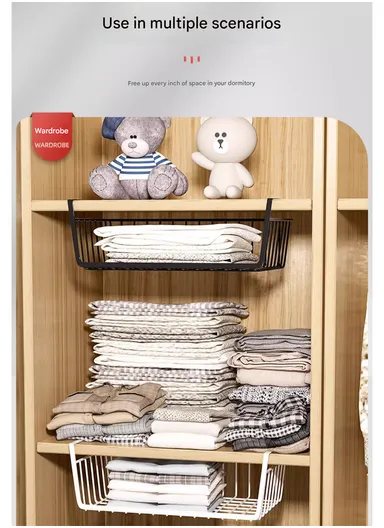 Multi-Use Under-Shelf Hanging Organizer Basket for Kitchen, Cabinet &amp; Home Storage (L48 × W24 × H14)cm – White