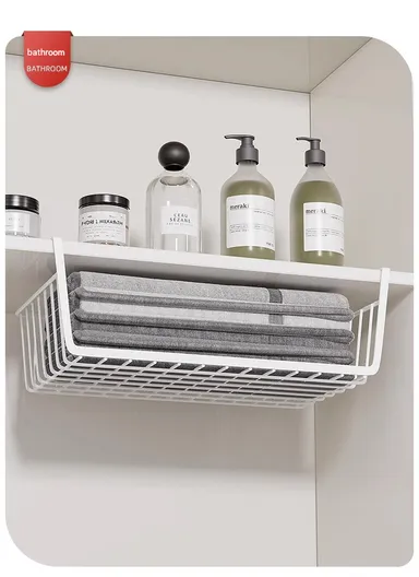 Multi-Use Under-Shelf Hanging Organizer Basket for Kitchen, Cabinet &amp; Home Storage (L48 × W24 × H14)cm – White