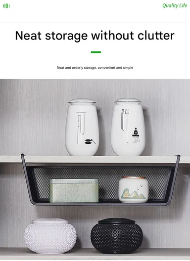 Under-Shelf Iron Mesh Storage Basket Organizer (W44 x D25 x H15)cm – Black