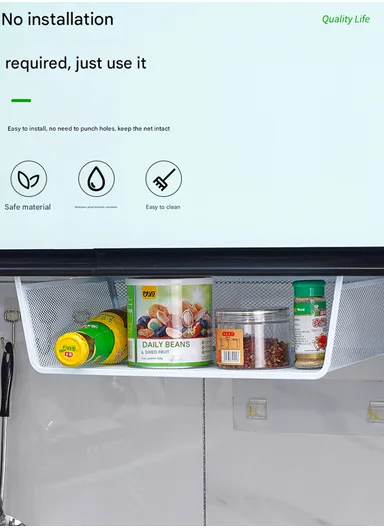 Under-Shelf Iron Mesh Storage Basket Organizer (W44 x D25 x H15)cm – Black