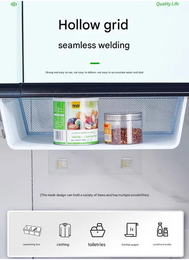 Under-Shelf Iron Mesh Storage Basket Organizer (W44 x D25 x H15)cm – Black