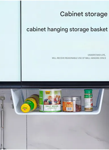 Under-Shelf Iron Mesh Storage Basket Organizer (W44 x D25 x H15)cm – Black