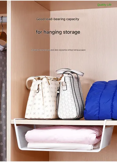 Under-Shelf Iron Mesh Storage Basket Organizer (W44 x D25 x H15)cm – White