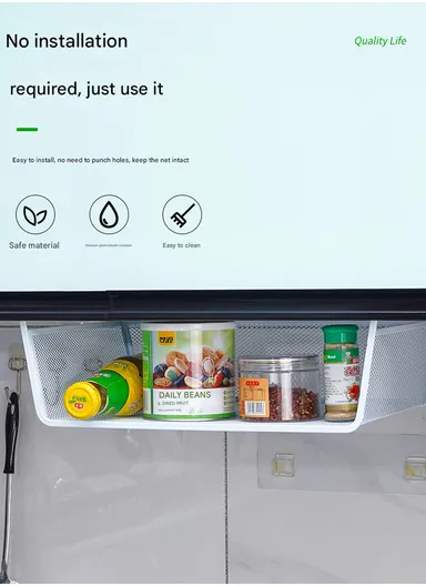 Under-Shelf Iron Mesh Storage Basket Organizer (W44 x D25 x H15)cm – White