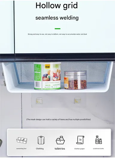 Under-Shelf Iron Mesh Storage Basket Organizer (W44 x D25 x H15)cm – White