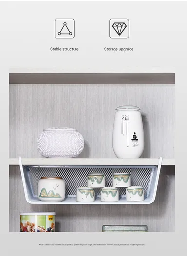 Under-Shelf Iron Mesh Storage Basket Organizer (W44 x D25 x H15)cm – White