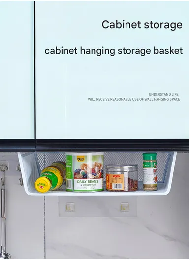 Under-Shelf Iron Mesh Storage Basket Organizer (W44 x D25 x H15)cm – White