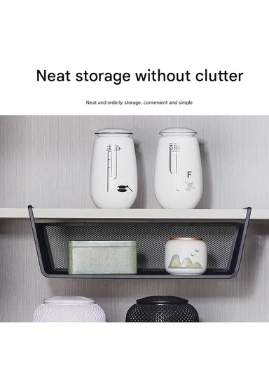 Under-Shelf Iron Mesh Storage Basket Organizer (W44 x D25 x H15)cm – White