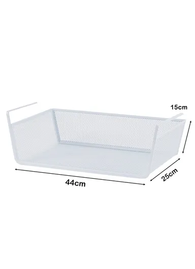 Under-Shelf Iron Mesh Storage Basket Organizer (W44 x D25 x H15)cm – White