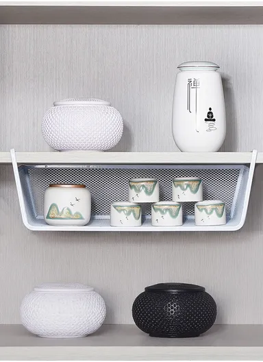 Under-Shelf Iron Mesh Storage Basket Organizer (W44 x D25 x H15)cm – White