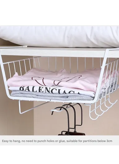 Hanging Cabinet Iron Storage Rack, Under-Shelf Organizer Basket with Hooks for Kitchen, Bathroom &amp; Balcony (W29 × D25 × H19)cm – Black