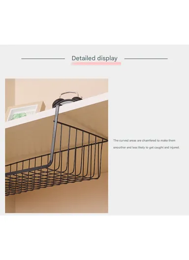 Hanging Cabinet Iron Storage Rack, Under-Shelf Organizer Basket with Hooks for Kitchen, Bathroom &amp; Balcony (W29 × D25 × H19)cm – Black