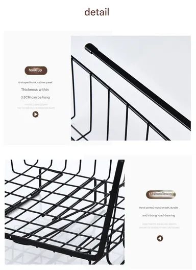 Hanging Cabinet Iron Storage Rack, Under-Shelf Organizer Basket with Hooks for Kitchen, Bathroom &amp; Balcony (W29 × D25 × H19)cm – White