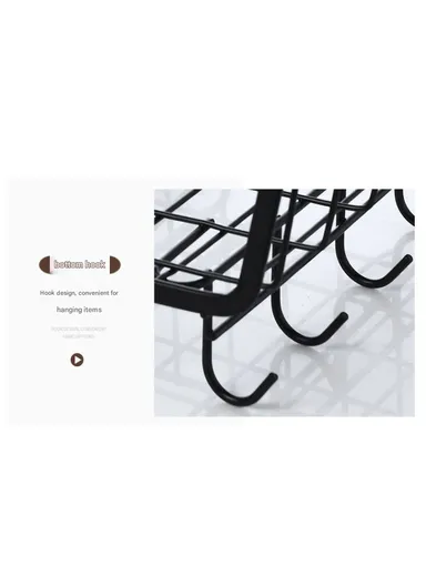 Hanging Cabinet Iron Storage Rack, Under-Shelf Organizer Basket with Hooks for Kitchen, Bathroom &amp; Balcony (W29 × D25 × H19)cm – White