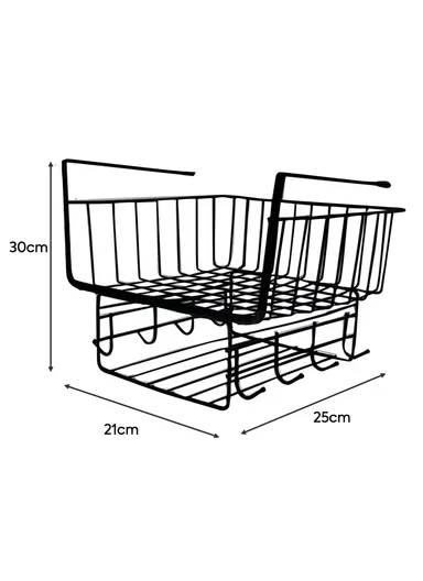 2 Pack Stackable Wire Hanging Storage Basket Kitchen Pantry Cabinet Bookcase Office (L30 x W25 x H21)cm - White