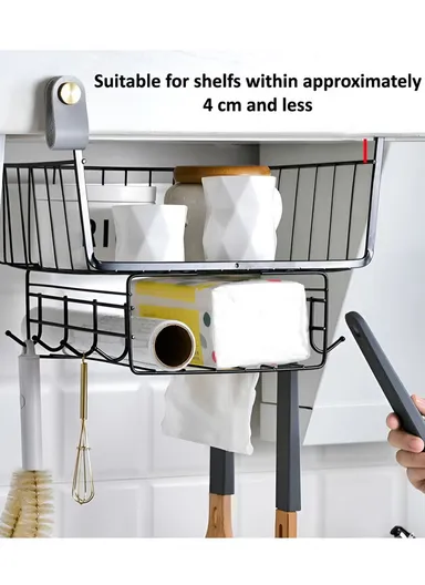 2 Pack Stackable Wire Hanging Storage Basket Kitchen Pantry Cabinet Bookcase Office (L30 x W25 x H21)cm - White