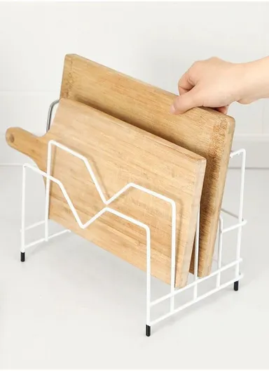 Generic Black Metal Kitchen Cutting Board Storage Rack, Multifunctional Bowl Lid Rack, Countertop Mountable (L27 x W19 x H22)cm - Black