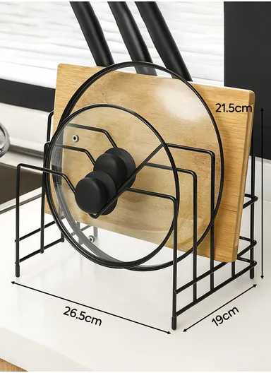 Generic Black Metal Kitchen Cutting Board Storage Rack, Multifunctional Bowl Lid Rack, Countertop Mountable (L27 x W19 x H22)cm - White