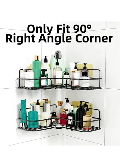 Bathroom Organization Corner Shelf With Side Hanger (L26.5 x W12 x H9.5)cm - Black