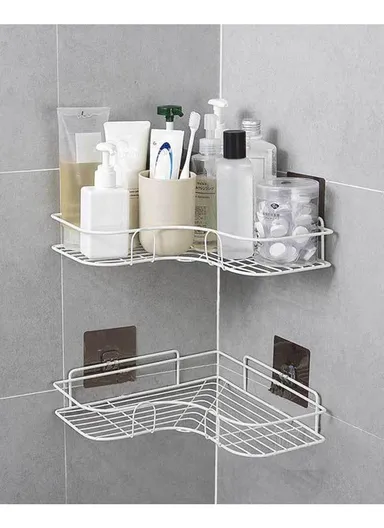 Bathroom Organization Corner Shelf With Side Hanger (L26.5 x W12 x H9.5)cm - Black