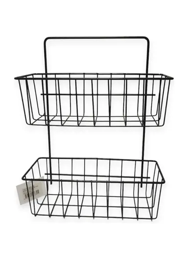 Iron Storage Rack Organizer, 2-Layer Wall Hanging Rack, Kitchen Storage Baskets, Bathroom accessories (L25.5 x W10 x H33.5) cm - Black