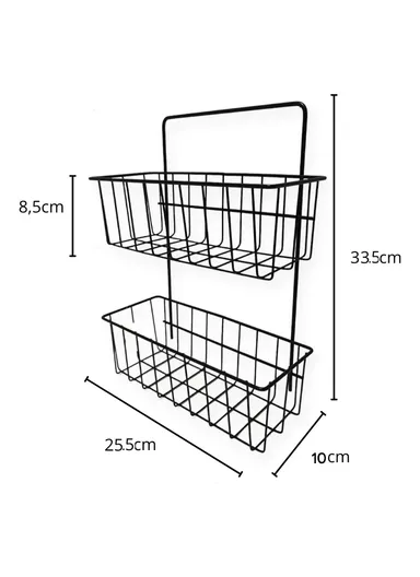 Iron Storage Rack Organizer, 2-Layer Wall Hanging Rack, Kitchen Storage Baskets, Bathroom accessories (L25.5 x W10 x H33.5) cm - Black