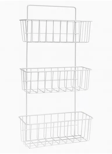 Iron Storage Rack Organizer, 3-Layer Wall Hanging Rack, Kitchen Storage Baskets, Bathroom accessories (L25.5 x W10 x H51) cm - white