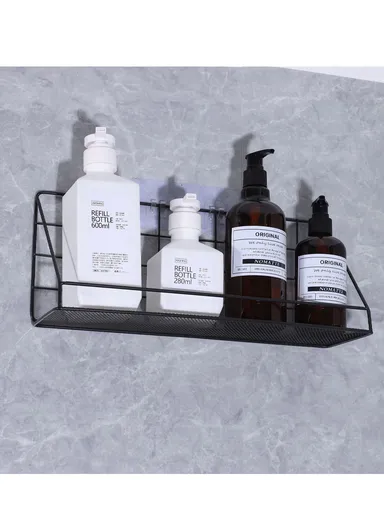 Iron Shower Caddy Bathroom Storage Shelf Adhesive Wall Mount Rack Basket  Bathroom (L35 x W12 x H15)cm - Black