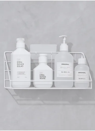 Iron Shower Caddy Bathroom Storage Shelf Adhesive Wall Mount Rack Basket  Bathroom (L35 x W12 x H15)cm - White