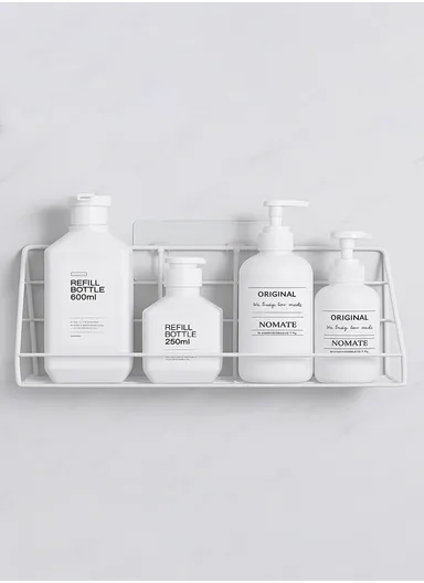 Iron Shower Caddy Bathroom Storage Shelf Adhesive Wall Mount Rack Basket  Bathroom (L35 x W12 x H15)cm - White