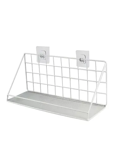 Iron Shower Caddy Bathroom Storage Shelf Adhesive Wall Mount Rack Basket  Bathroom (L35 x W12 x H15)cm - White