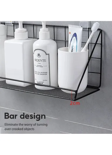 Organizer Rack - Spacious Stainless Steel Shelf With 6 Additional Hooks, Tool-Free Installation (L35 x W12 x H20)cm - White