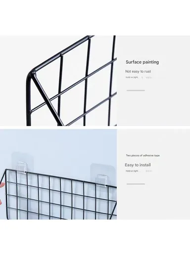 Organizer Rack - Spacious Stainless Steel Shelf With 6 Additional Hooks, Tool-Free Installation (L35 x W12 x H20)cm - White