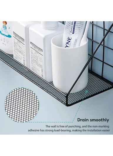 Organizer Rack - Spacious Stainless Steel Shelf With 6 Additional Hooks, Tool-Free Installation (L35 x W12 x H20)cm - White