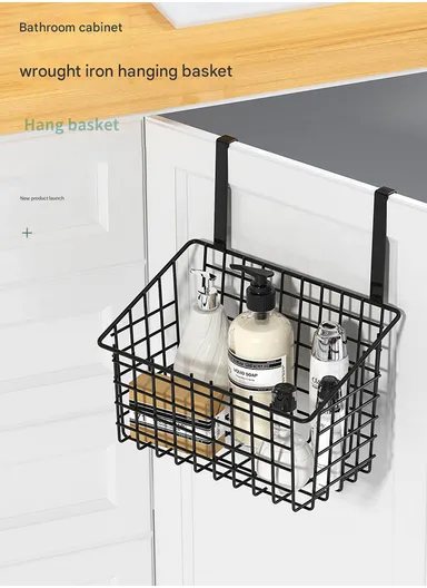 Hanging Door Rear Rack Grid Storage Basket with Hook Bathroom Kitchen Balcony Cabinet Door Rack Hanging Basket Storage Organizer (L23 x W11 x H27)cm - Black
