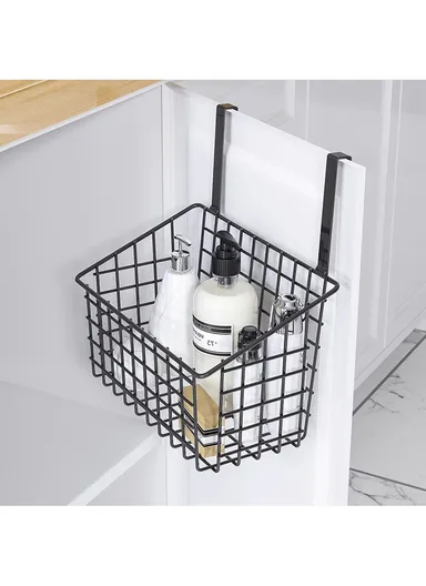 Hanging Door Rear Rack Grid Storage Basket with Hook Bathroom Kitchen Balcony Cabinet Door Rack Hanging Basket Storage Organizer (L23 x W11 x H27)cm - Black
