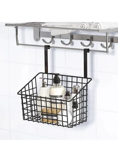Hanging Door Rear Rack Grid Storage Basket with Hook Bathroom Kitchen Balcony Cabinet Door Rack Hanging Basket Storage Organizer (L23 x W11 x H27)cm - Black