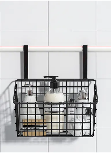 Hanging Door Rear Rack Grid Storage Basket with Hook Bathroom Kitchen Balcony Cabinet Door Rack Hanging Basket Storage Organizer (L23 x W11 x H27)cm - Black