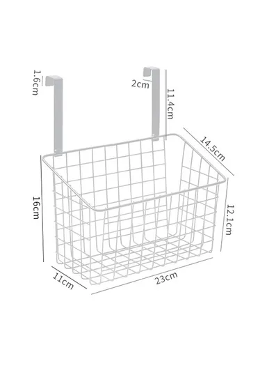 Hanging Door Rear Rack Grid Storage Basket with Hook, Over-Cabinet Organizer for Kitchen, Bathroom &amp; Balcony (L23 x W11 x H27)cm - White